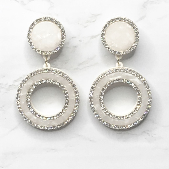 White Sea Glass Jeweled Hoops - Picture 2 of 3